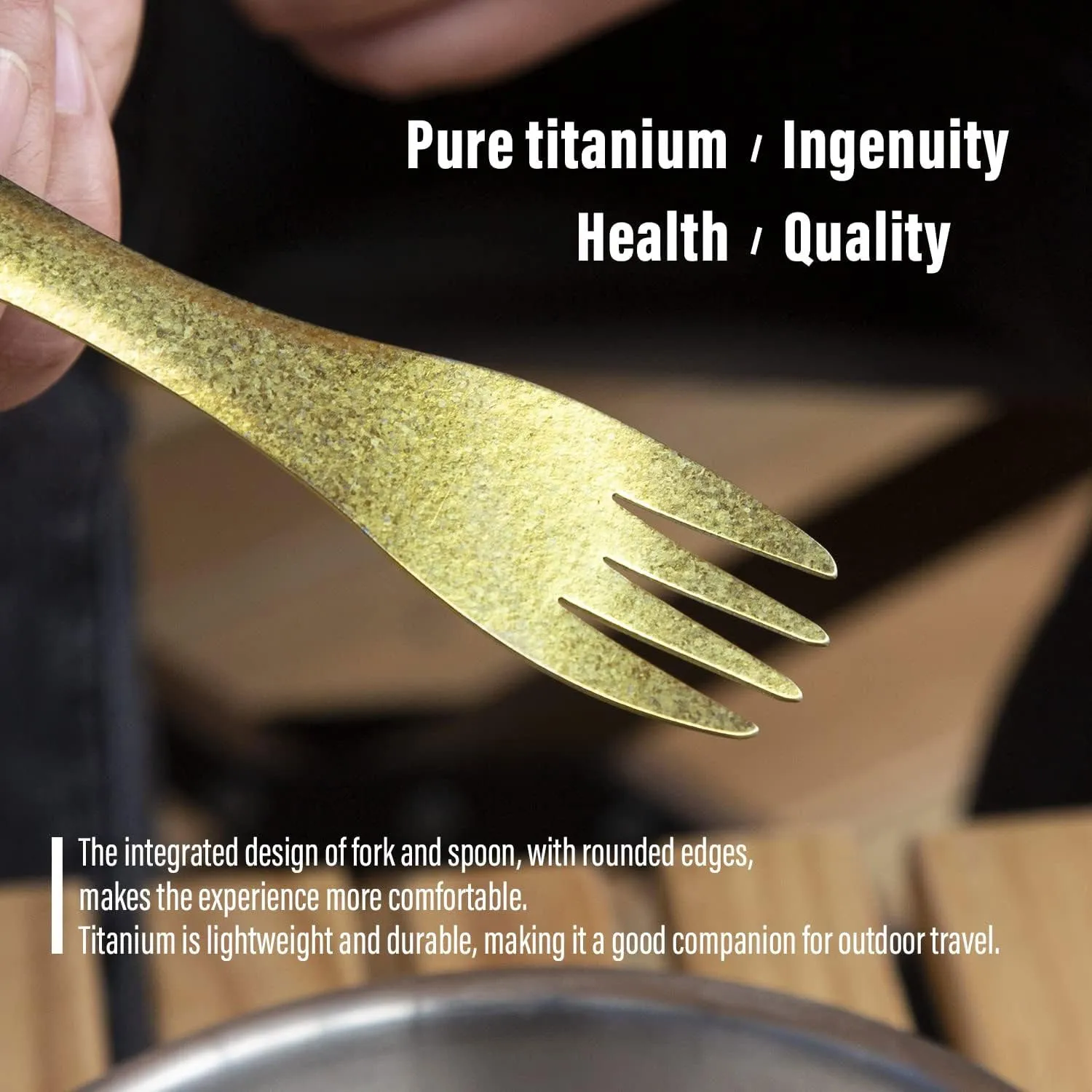 TiTo Titanium 2-in-1 Spork Spoon: Ultralight Portable Cookware for Camping, Hiking, and Picnic Adventures