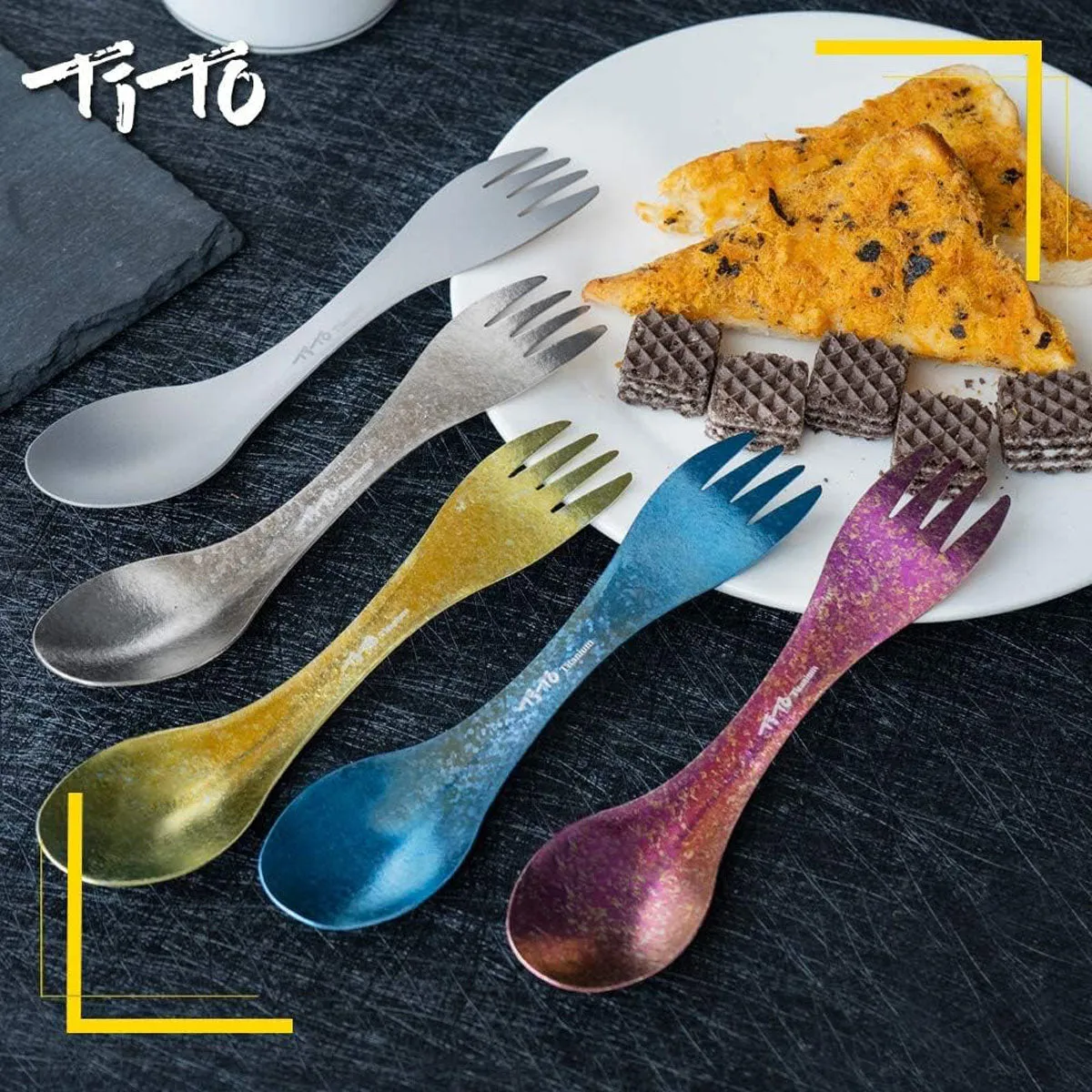 TiTo Titanium 2-in-1 Spork Spoon: Ultralight Portable Cookware for Camping, Hiking, and Picnic Adventures