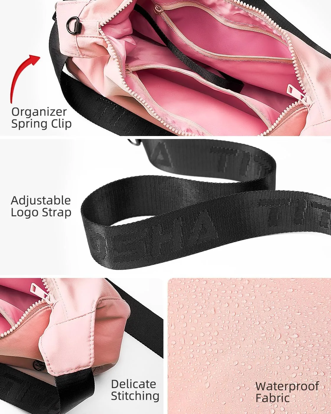 Titosha Medium Nylon Crescent Crossbody Bag for Women with Extended Adjustable Shoulder strap