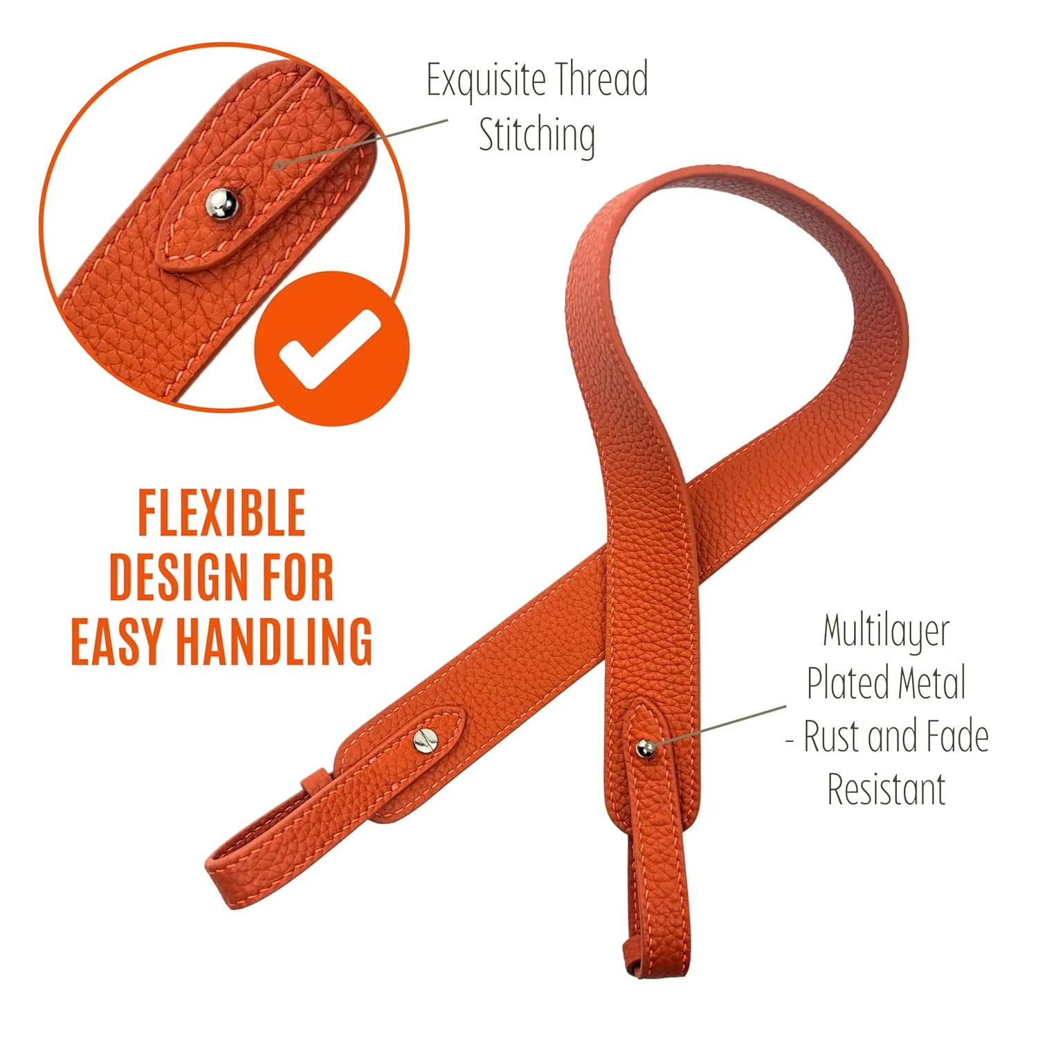Togo Leather Shoulder Bag Strap for Picotin, Lindy, Evelyne, Kelly & More – Handmade Cowhide Crossbody Purse Strap – Adjustable Lengths Premium Hardware (A-3.3cm-SILVER, Orange)