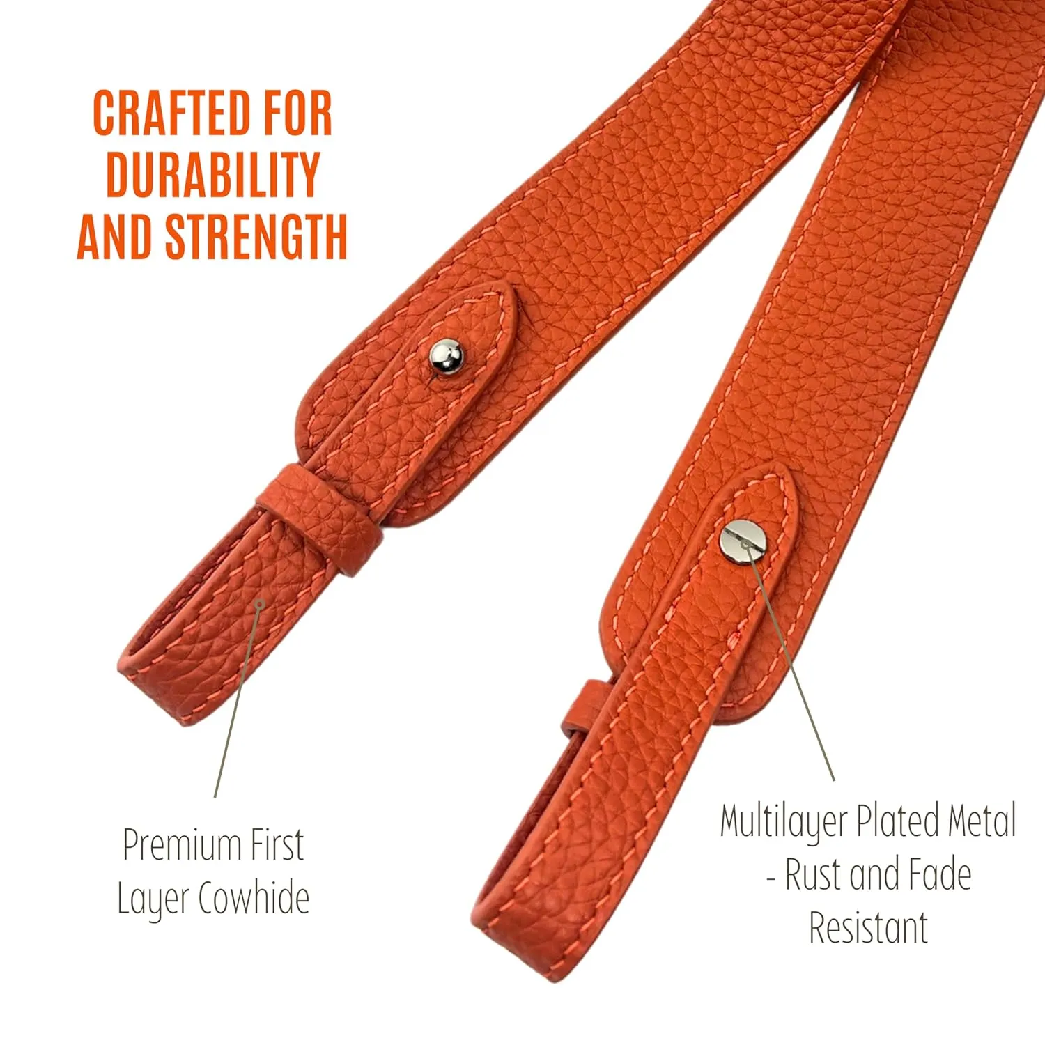 Togo Leather Shoulder Bag Strap for Picotin, Lindy, Evelyne, Kelly & More – Handmade Cowhide Crossbody Purse Strap – Adjustable Lengths Premium Hardware (A-3.3cm-SILVER, Orange)