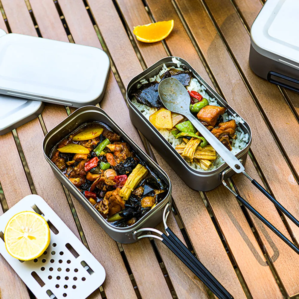 TOMSHOO 800ML Titanium Lunch Box with Steaming Rack