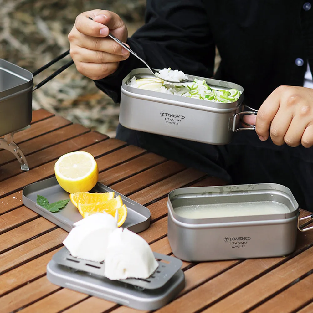 TOMSHOO 800ML Titanium Lunch Box with Steaming Rack