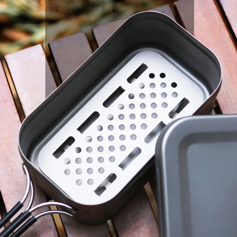 TOMSHOO 800ML Titanium Lunch Box with Steaming Rack