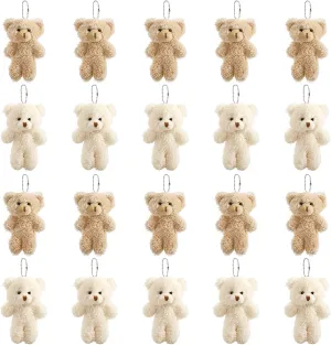 TOPZEA 20 Pack Mini Stuffed Plush Bears, 4.7 Inch Small White & Brown Soft Bear Tiny Keychain Animal Ornament Bulk for Birthday, Valentine's Day, Graduation Gift, Party Favor, DIY Crafts