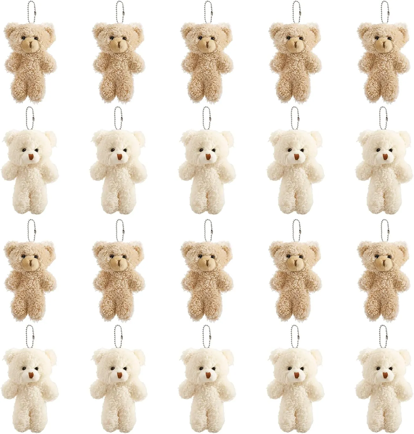 TOPZEA 20 Pack Mini Stuffed Plush Bears, 4.7 Inch Small White & Brown Soft Bear Tiny Keychain Animal Ornament Bulk for Birthday, Valentine's Day, Graduation Gift, Party Favor, DIY Crafts