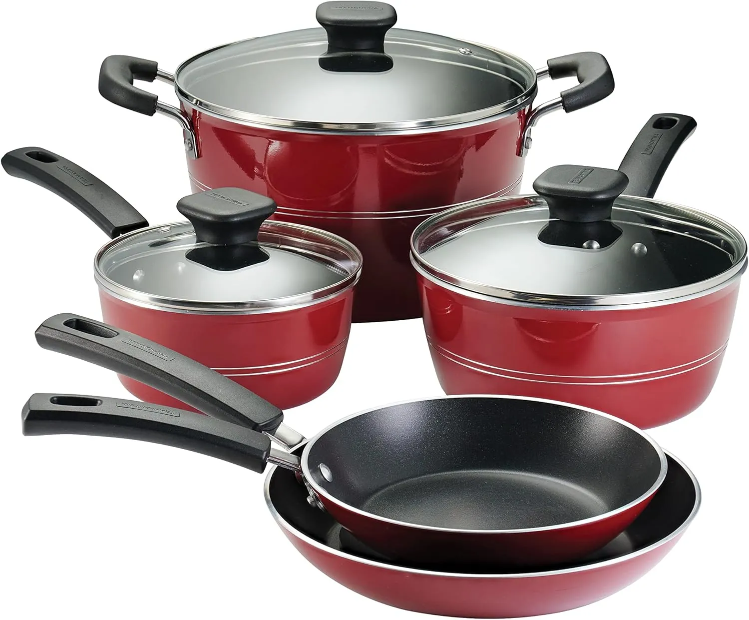 Tramontina Sicilia 8-Piece Non Stick Cookware Set with Glass Lids, Aluminum Nonstick Pots and Pans Kitchen Set (Raspberry)