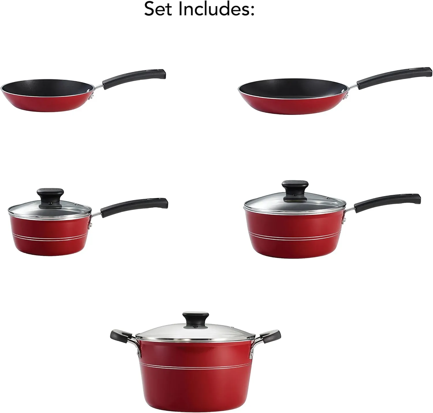 Tramontina Sicilia 8-Piece Non Stick Cookware Set with Glass Lids, Aluminum Nonstick Pots and Pans Kitchen Set (Raspberry)