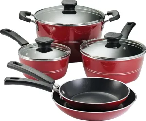 Tramontina Sicilia 8-Piece Non Stick Cookware Set with Glass Lids, Aluminum Nonstick Pots and Pans Kitchen Set (Raspberry)