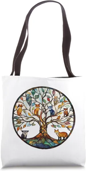 Tree of Life Symbol with Knotwork Design, Cute Animals Tote Bag