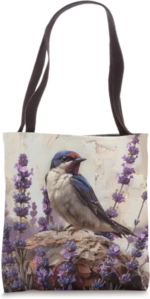 Tree Swallow Bird Lover Floral Van Gogh Style Lavender Tote Bag