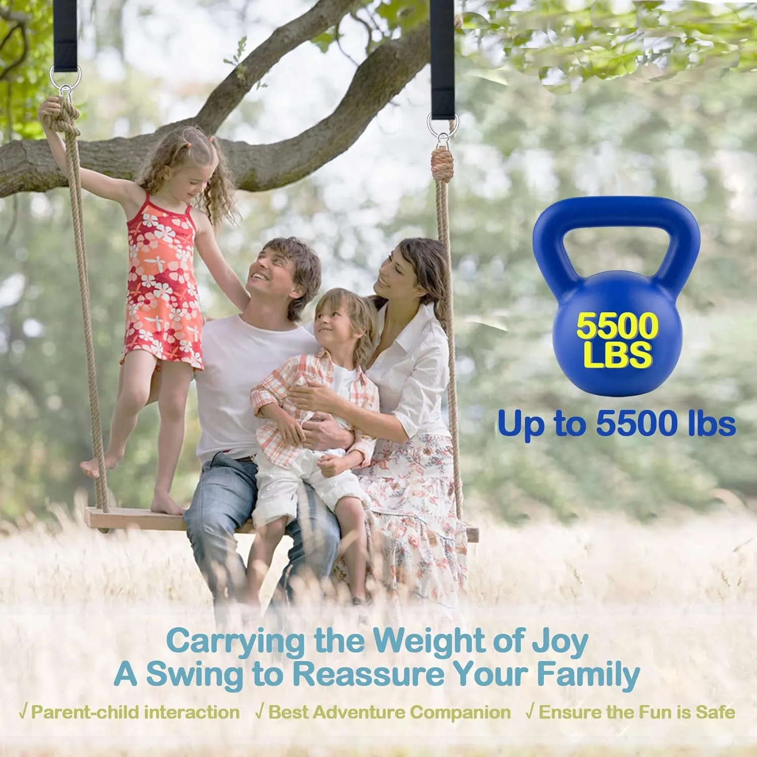 Tree Swing Straps Hanging Kit 4FT/8FT/15FT/20FT/25FT, Extra Long Tree Swing Straps Holds 5500 lbs with Lock Carabiners & Tree Protectors, Safer for All Swing & Hammock (8FT)
