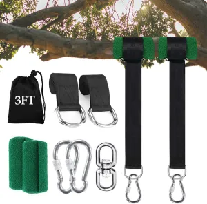 Tree Swing Straps Hanging Kit (Set of 2), 3FT/8FT/10FT/20FT/30FT Tree Swing Straps Holds 2500 lbs with Tree Protector, Safety Lock Carabiner and Swivel Perfect for Swings & Hammocks(3 FT)