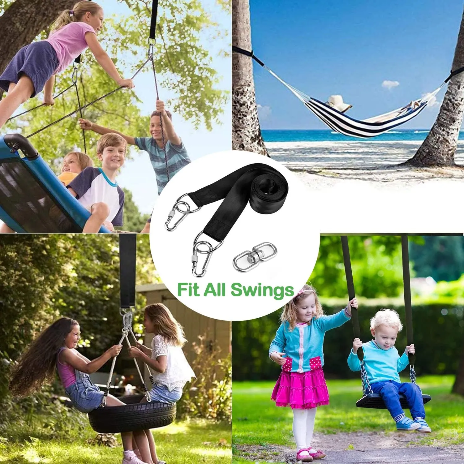 Tree Swing Straps Hanging Kit (Set of 2), 3FT/8FT/10FT/20FT/30FT Tree Swing Straps Holds 2500 lbs with Tree Protector, Safety Lock Carabiner and Swivel Perfect for Swings & Hammocks(3 FT)
