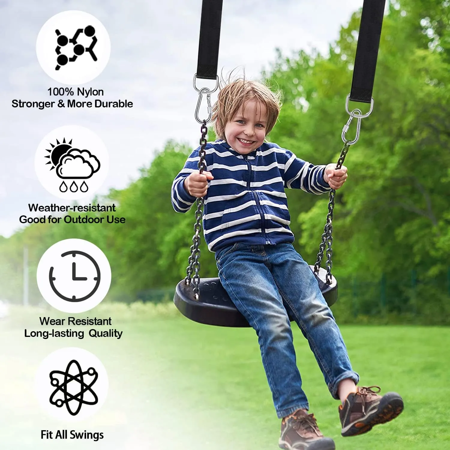 Tree Swing Straps Hanging Kit (Set of 2), 3FT/8FT/10FT/20FT/30FT Tree Swing Straps Holds 2500 lbs with Tree Protector, Safety Lock Carabiner and Swivel Perfect for Swings & Hammocks(3 FT)