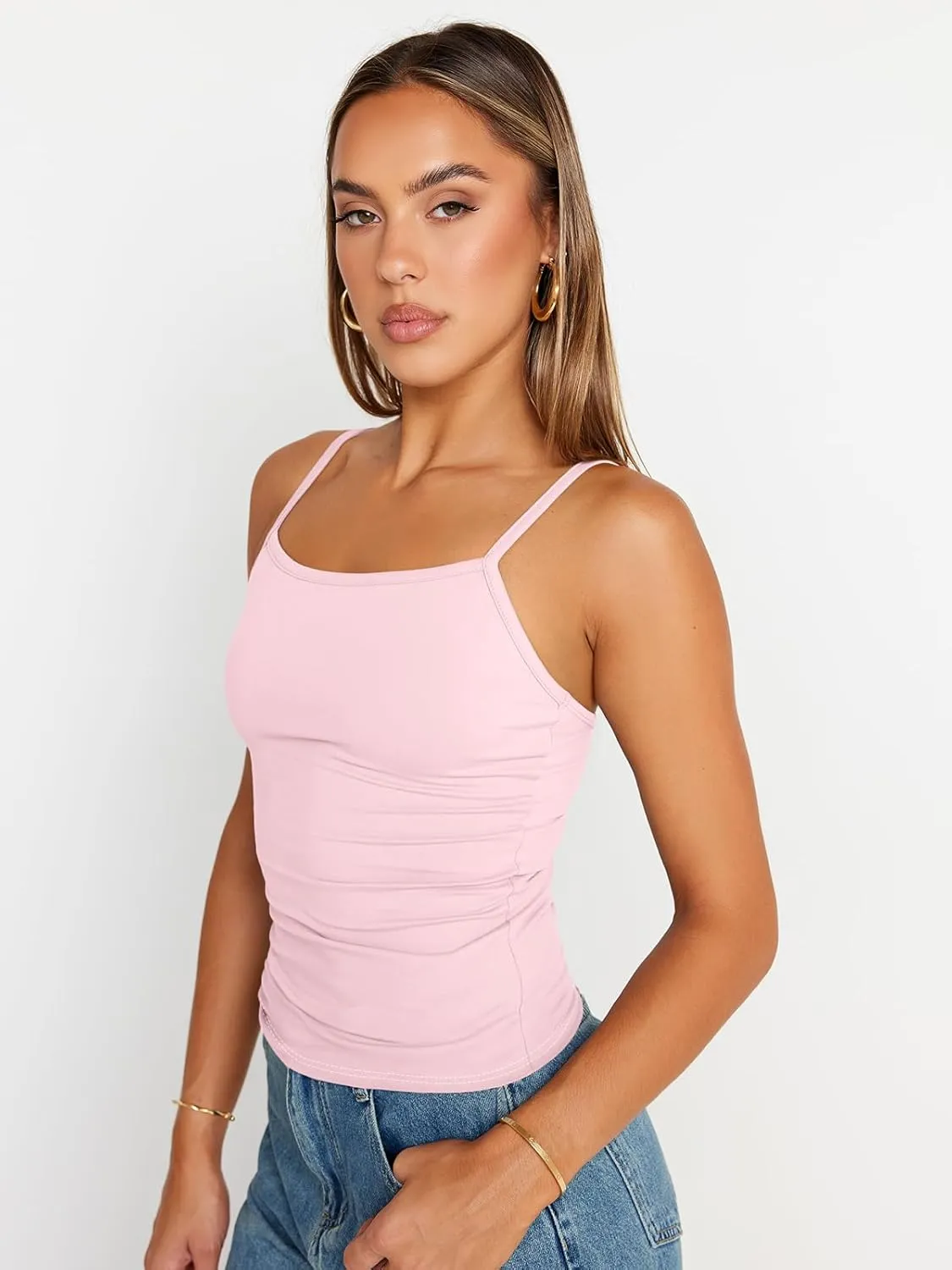 Trendy Queen Womens Adjustable Camisole Sleeveless Square Neck Spaghetti Strap Tank Tops Basic Shirt