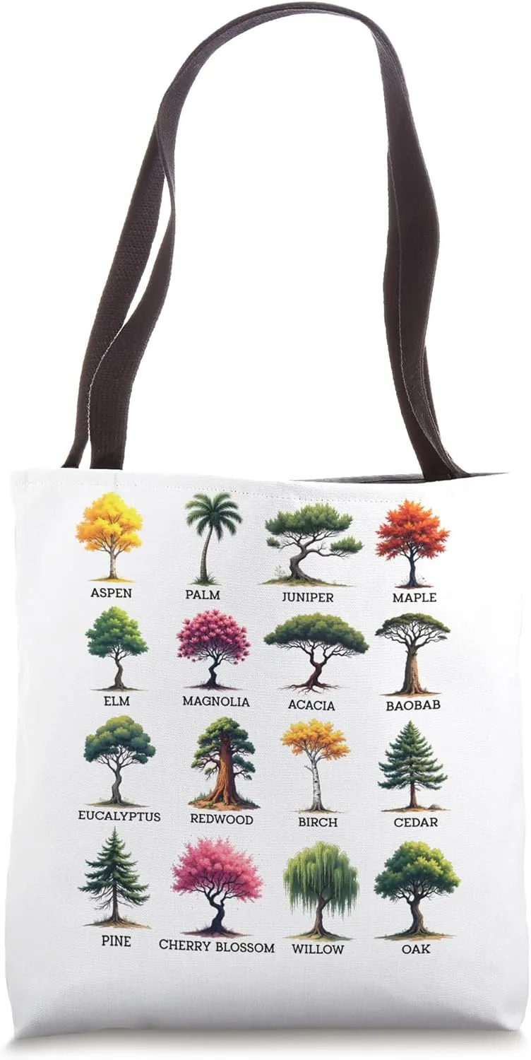 Types Of Trees Plant Lovers Educational Boys Girls Kids Tote Bag