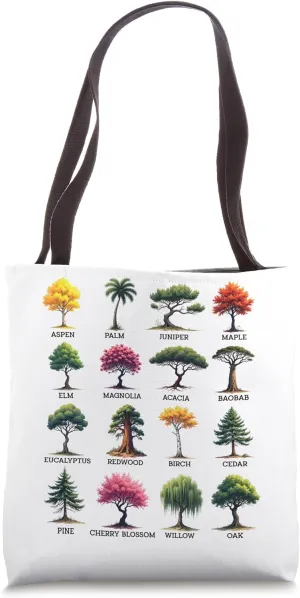 Types Of Trees Plant Lovers Educational Boys Girls Kids Tote Bag