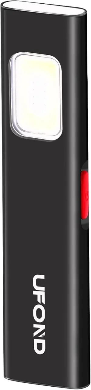 UFOND Flat Flashlight Rechargeable, 600 Lumens Mini Magnetic USB Work Light, Dual Lights with Pocket Clip, 7 Modes for Camping Hiking Mechanic Emergency, Waterproof Pocket Toollight