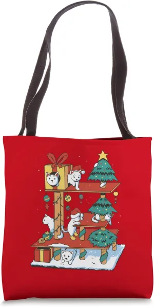Ugly Christmas Cat Scratching Post Christmas Tree Advent Tote Bag