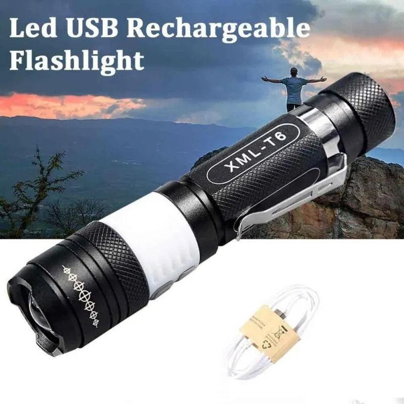 Ultrabright LED T6 Zoomable USB Rechargeable Flashlight Torch  18650   Charger