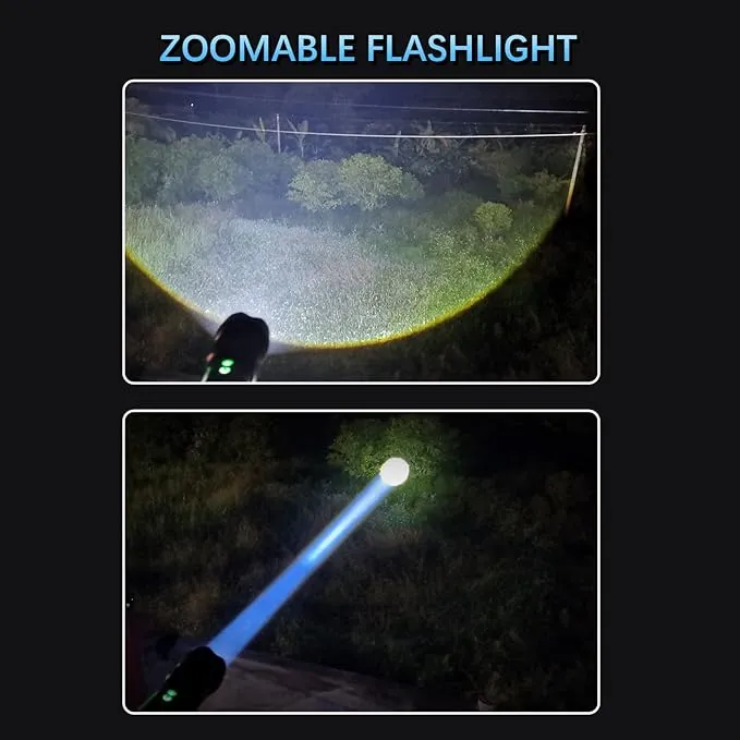 ULTRAFIRE Rechargeable Flashlight 2500 High Lumens, Super Bright LED Tactical Flashlights, 5 Light Modes Zoomable IP65 Waterproof Brightest Flashlight with COB Light