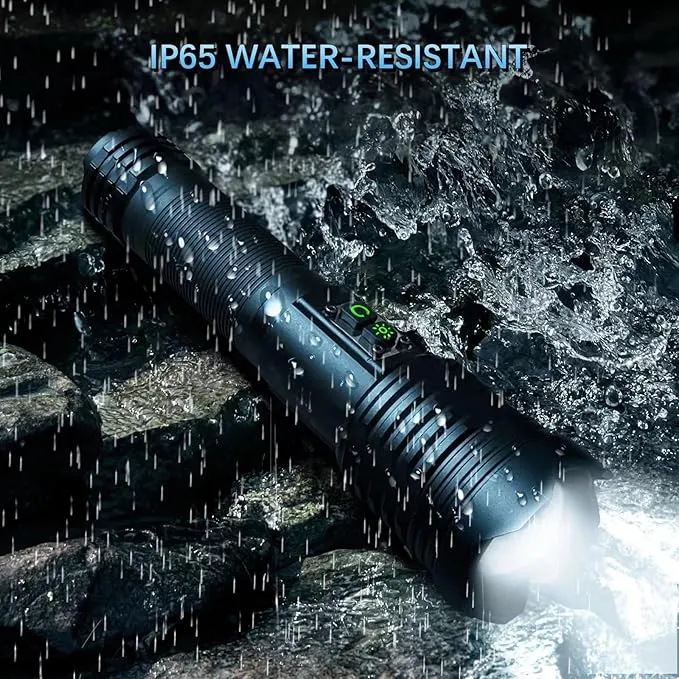 ULTRAFIRE Rechargeable Flashlight 2500 High Lumens, Super Bright LED Tactical Flashlights, 5 Light Modes Zoomable IP65 Waterproof Brightest Flashlight with COB Light