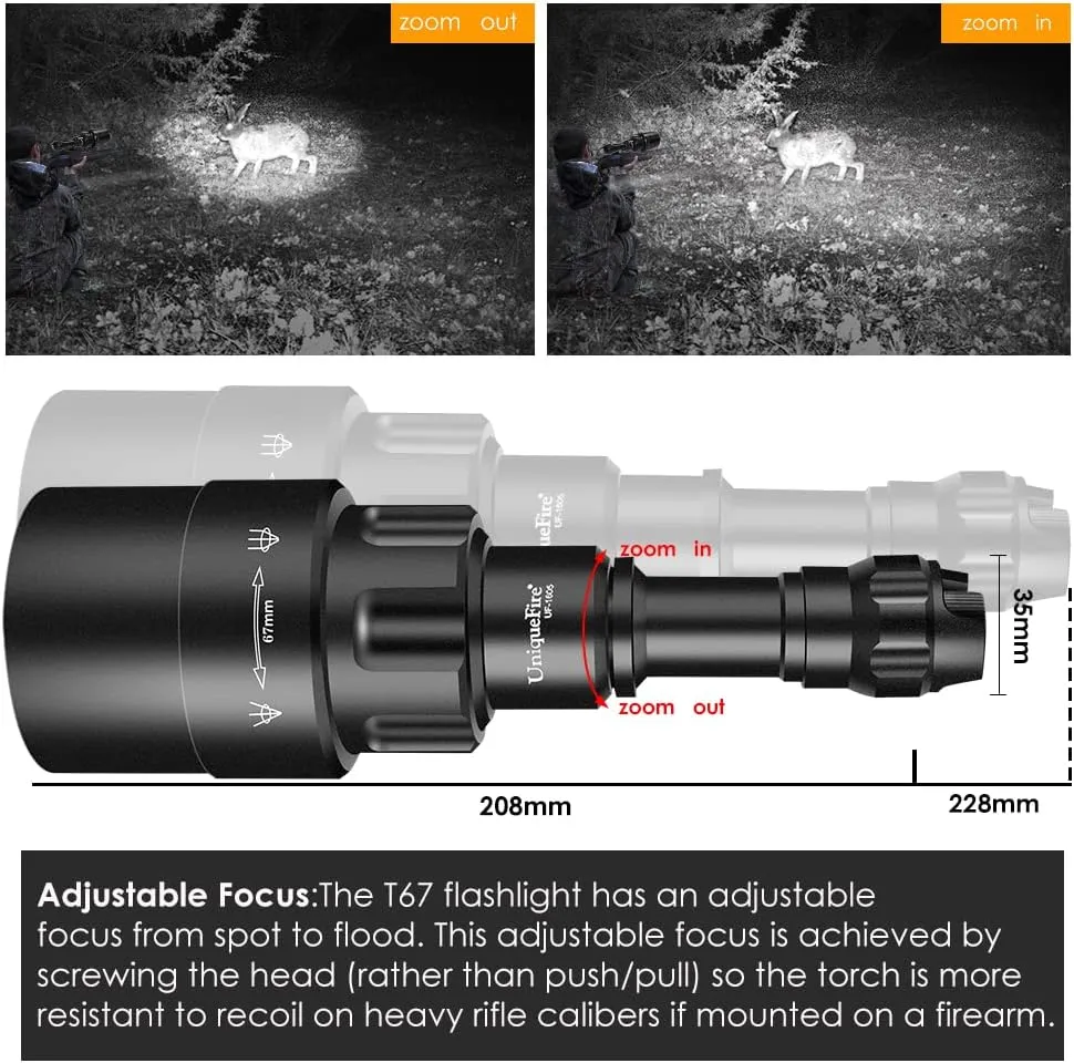 UniqueFire 1605 850nm IR Illuminator Flashlight Lights for Night Vision Zoomable Infrared Flashlight Illuminator with Dual Control Remote Pressure Switch, USB Charger and Scope Mount Set