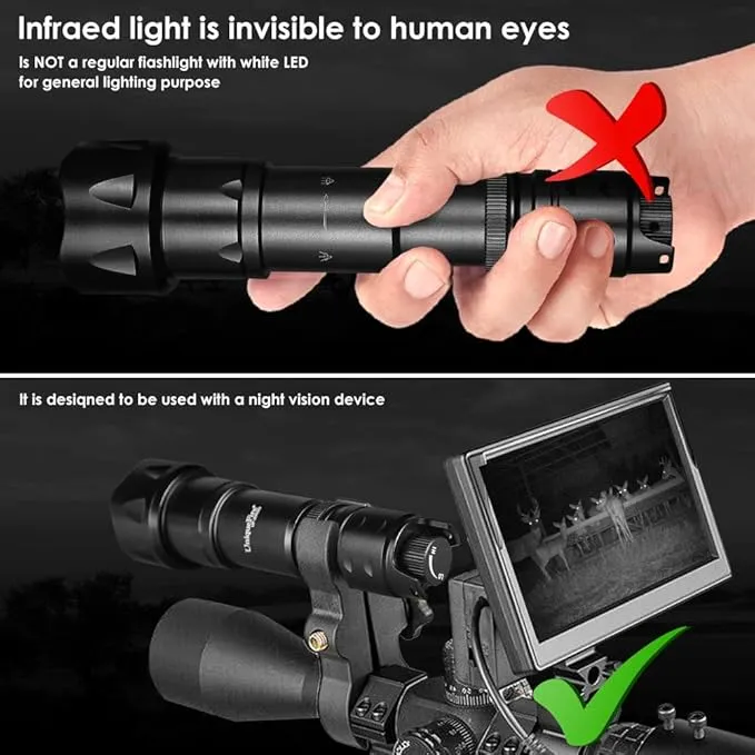 UniqueFire 2002D Vcsel 850nm IR Illuminator Flashlight Lights for Night Vision,Fresnel Lens Zoomable Infrared Illuminator IR Spotlight,Rapid Dimmer Switch, Max Lighting 1000M