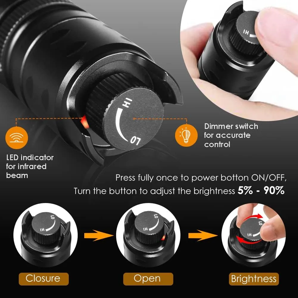 UniqueFire 2002D Vcsel 940nm IR Light Illuminator for Night Vision,Fresnel Lens Zoomable IR Illuminator Flashlight with Rapid Dimmer Switch, Max Lighting 1000M
