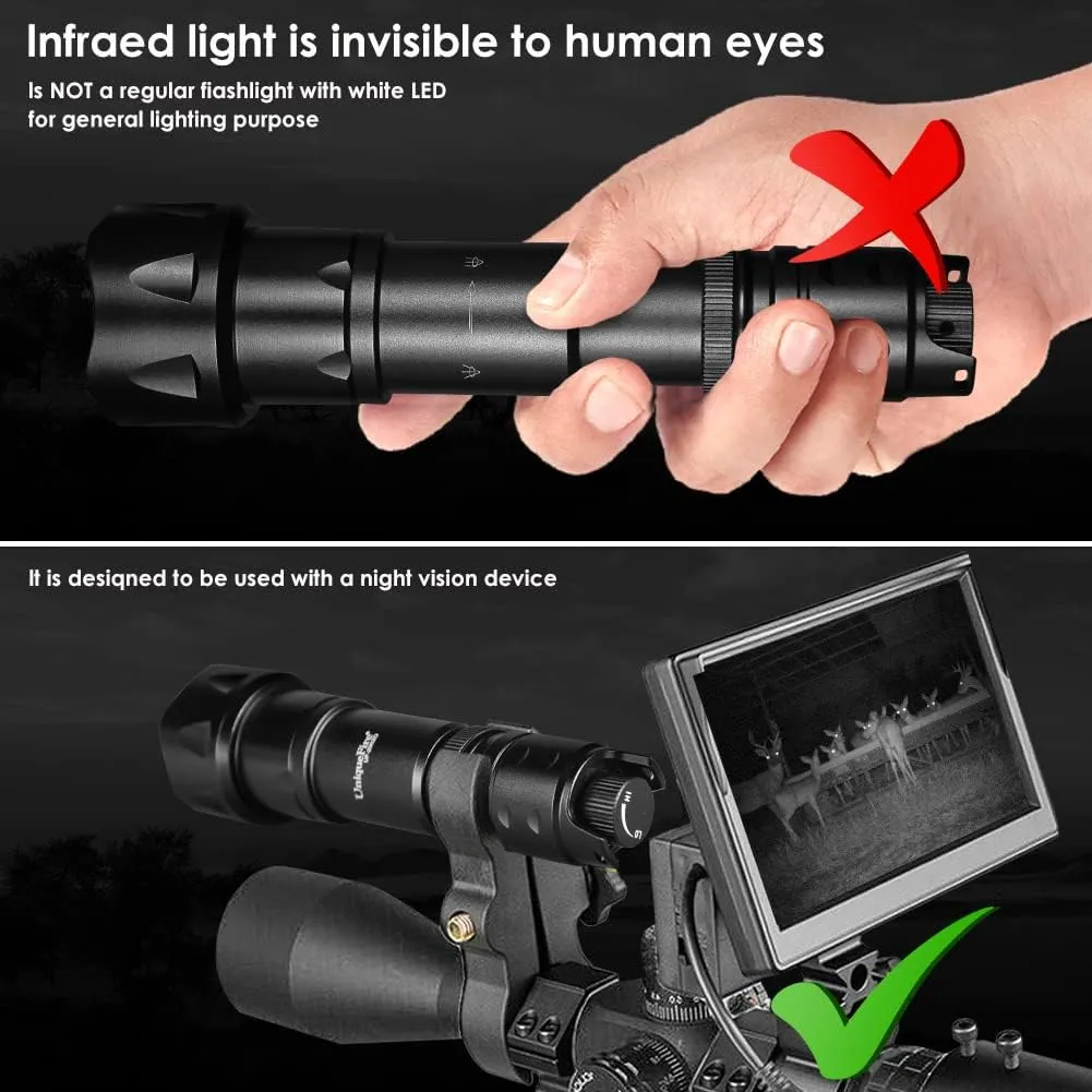 UniqueFire 2002D Vcsel 940nm IR Light Illuminator for Night Vision,Fresnel Lens Zoomable IR Illuminator Flashlight with Rapid Dimmer Switch, Max Lighting 1000M