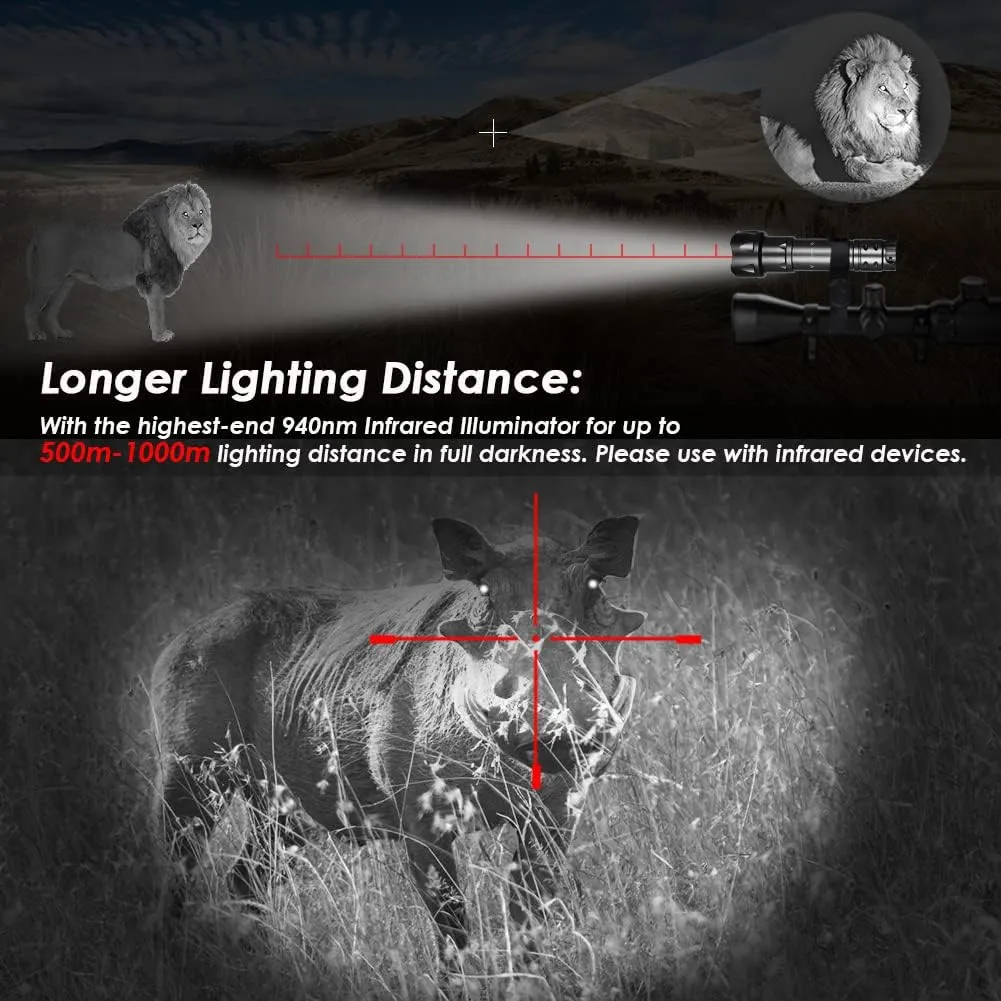 UniqueFire 2002D Vcsel 940nm IR Light Illuminator for Night Vision,Fresnel Lens Zoomable IR Illuminator Flashlight with Rapid Dimmer Switch, Max Lighting 1000M