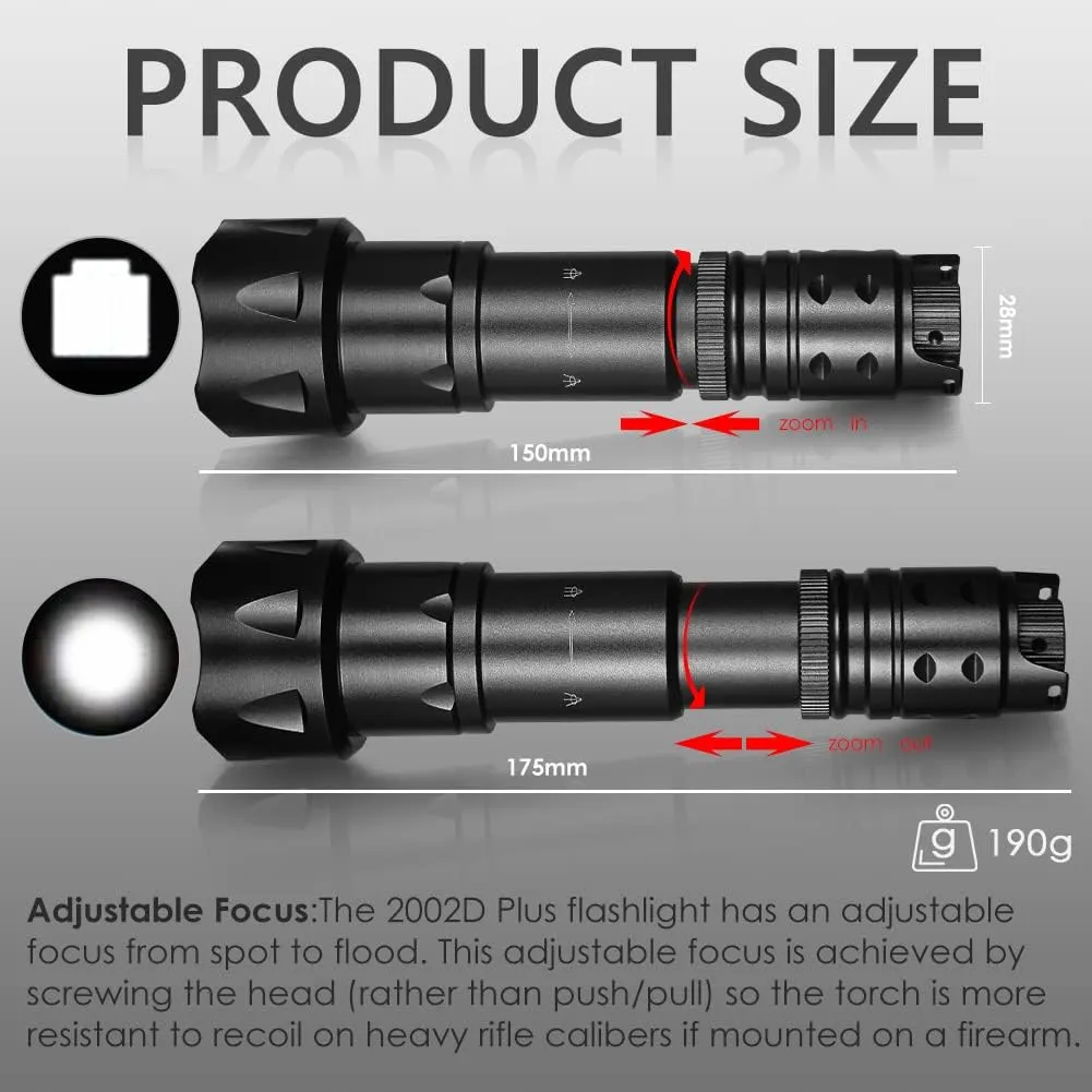 UniqueFire 2002D Vcsel 940nm IR Light Illuminator for Night Vision,Fresnel Lens Zoomable IR Illuminator Flashlight with Rapid Dimmer Switch, Max Lighting 1000M