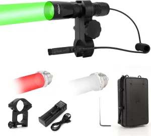 Upgraded KL75 Hunting Light Kit with Green Red White Interchangeable LED Modules, Zoomable Predator Light with Remote Switch Rail Mount&Scope Mount for Hog Coyote Bobcat Varmint Hunting