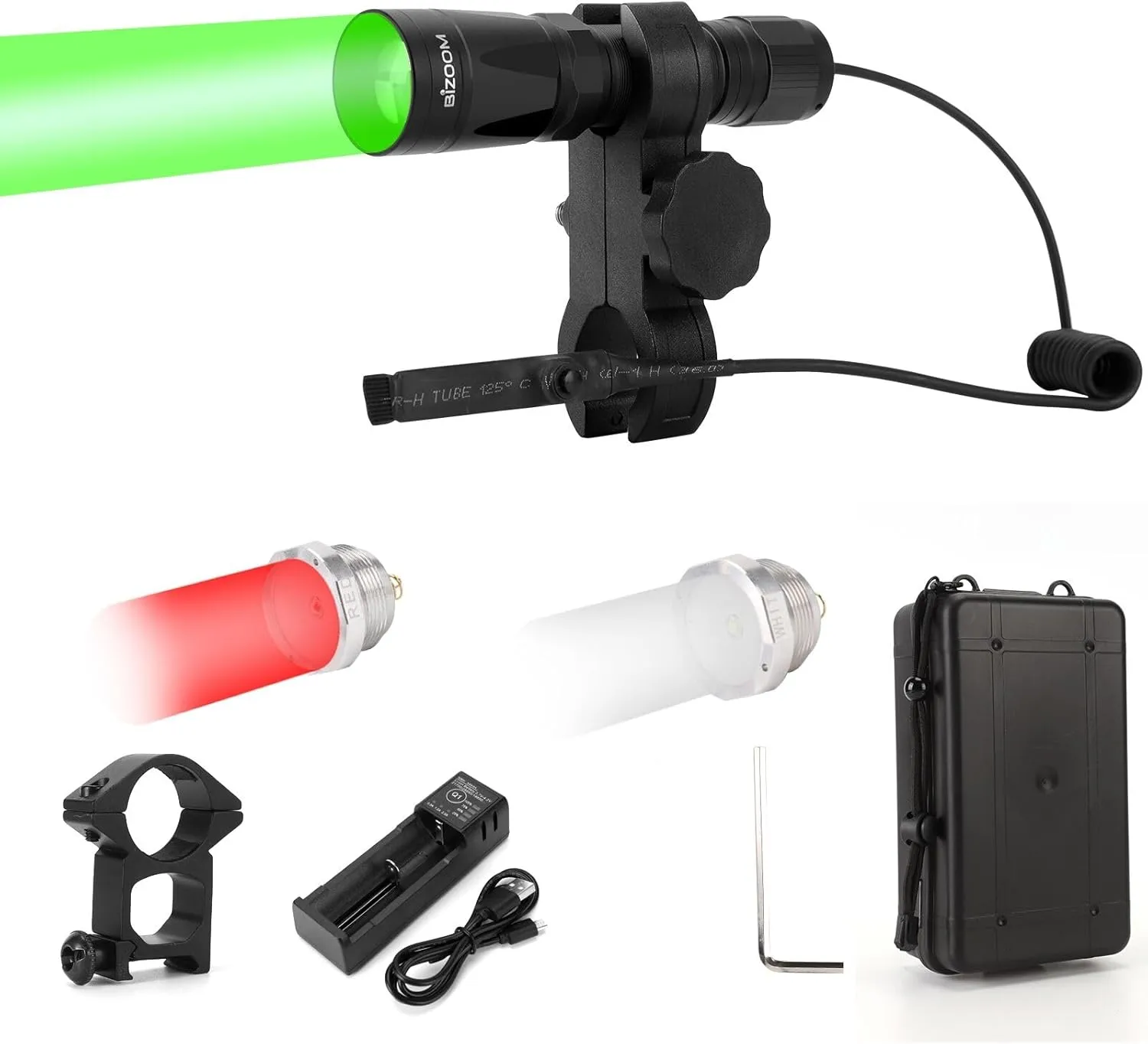 Upgraded KL75 Hunting Light Kit with Green Red White Interchangeable LED Modules, Zoomable Predator Light with Remote Switch Rail Mount&Scope Mount for Hog Coyote Bobcat Varmint Hunting
