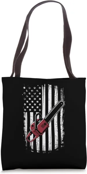 USA Flag Chainsaw Logger Arborist Tree Cutter Lumberjack Tote Bag
