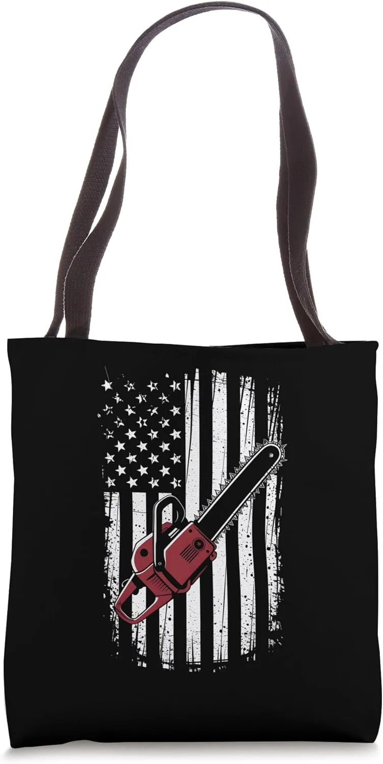 USA Flag Chainsaw Logger Arborist Tree Cutter Lumberjack Tote Bag