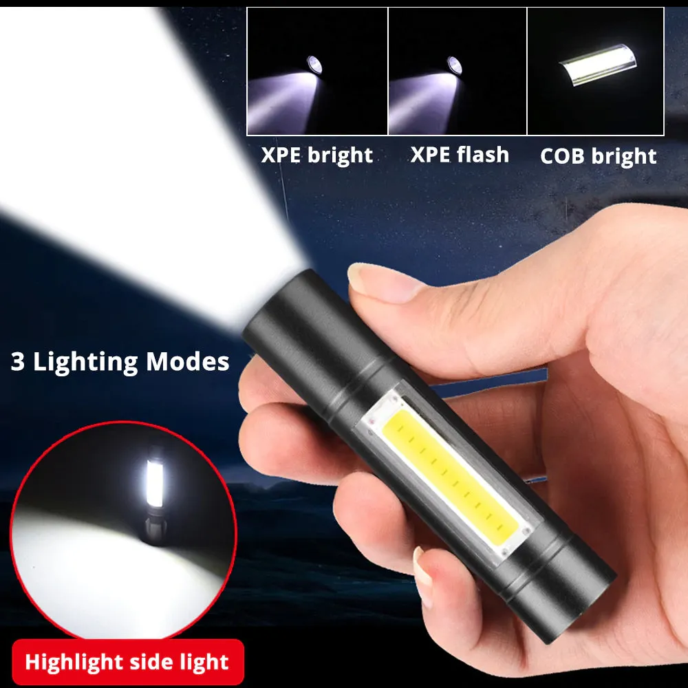 USB Rechargeable Flashlight 3 Lighting Mode COB XPE LED Mini Flashlight Waterproof Portable Used for camping, cycling, work, etc