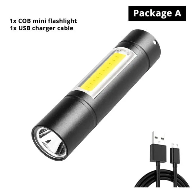 USB Rechargeable Flashlight 3 Lighting Mode COB XPE LED Mini Flashlight Waterproof Portable Used for camping, cycling, work, etc