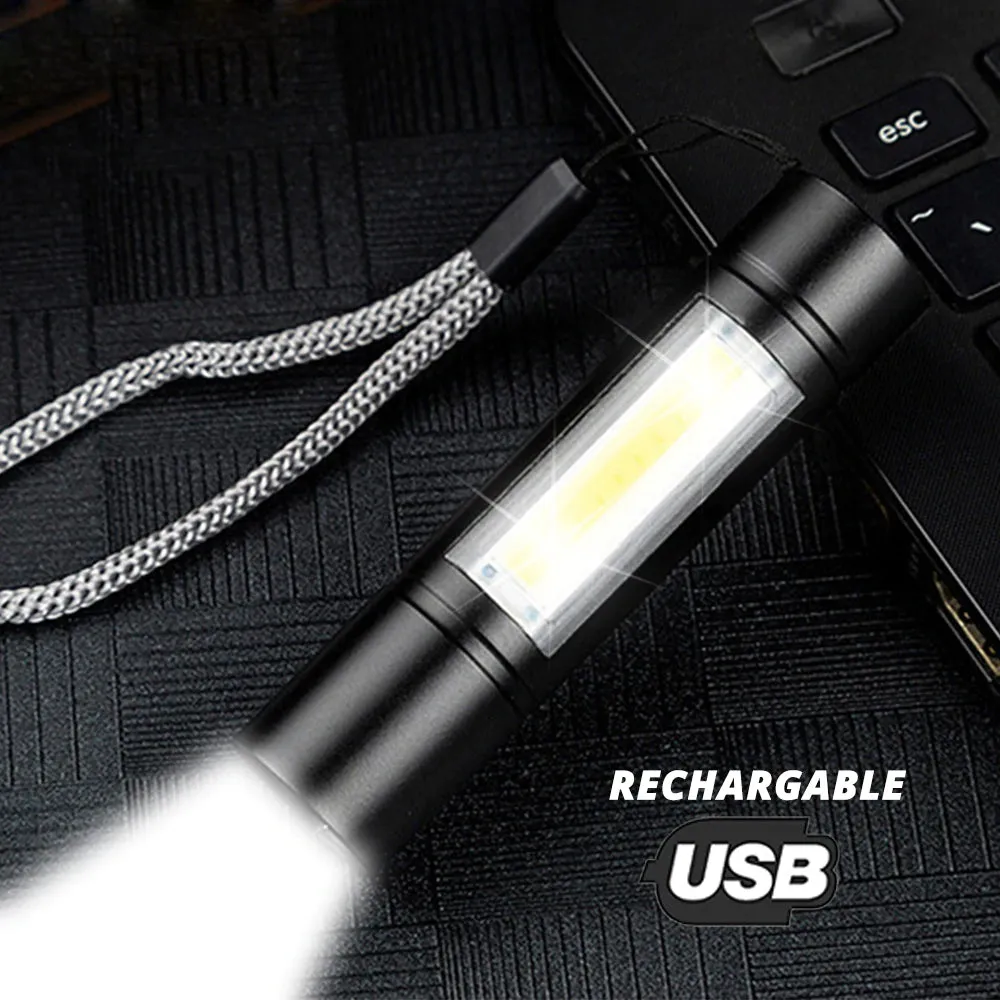USB Rechargeable Flashlight 3 Lighting Mode COB XPE LED Mini Flashlight Waterproof Portable Used for camping, cycling, work, etc