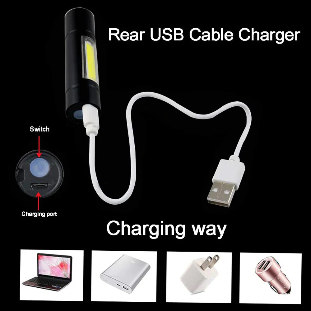 USB Rechargeable Flashlight 3 Lighting Mode COB XPE LED Mini Flashlight Waterproof Portable Used for camping, cycling, work, etc