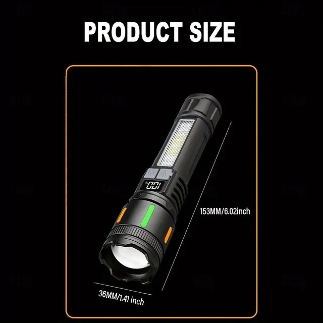 USB Rechargeable LED Flashlight Telescopic Zoomable with Red and Blue Side Lights with Battery Indicator Waterproof for Camping Hiking Fishing Mountaineering and Emergency Use Shustar