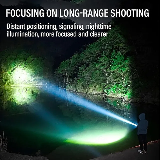 USB Rechargeable LED Flashlight Telescopic Zoomable with Red and Blue Side Lights with Battery Indicator Waterproof for Camping Hiking Fishing Mountaineering and Emergency Use Shustar