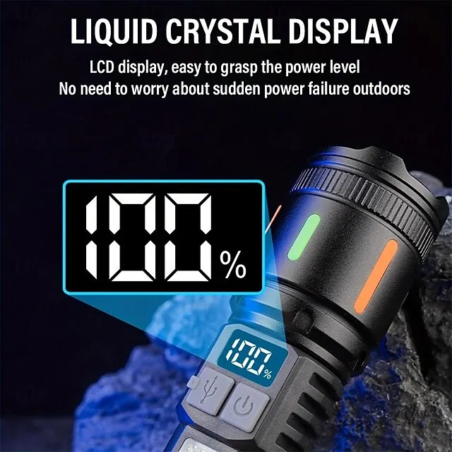 USB Rechargeable LED Flashlight Telescopic Zoomable with Red and Blue Side Lights with Battery Indicator Waterproof for Camping Hiking Fishing Mountaineering and Emergency Use Shustar