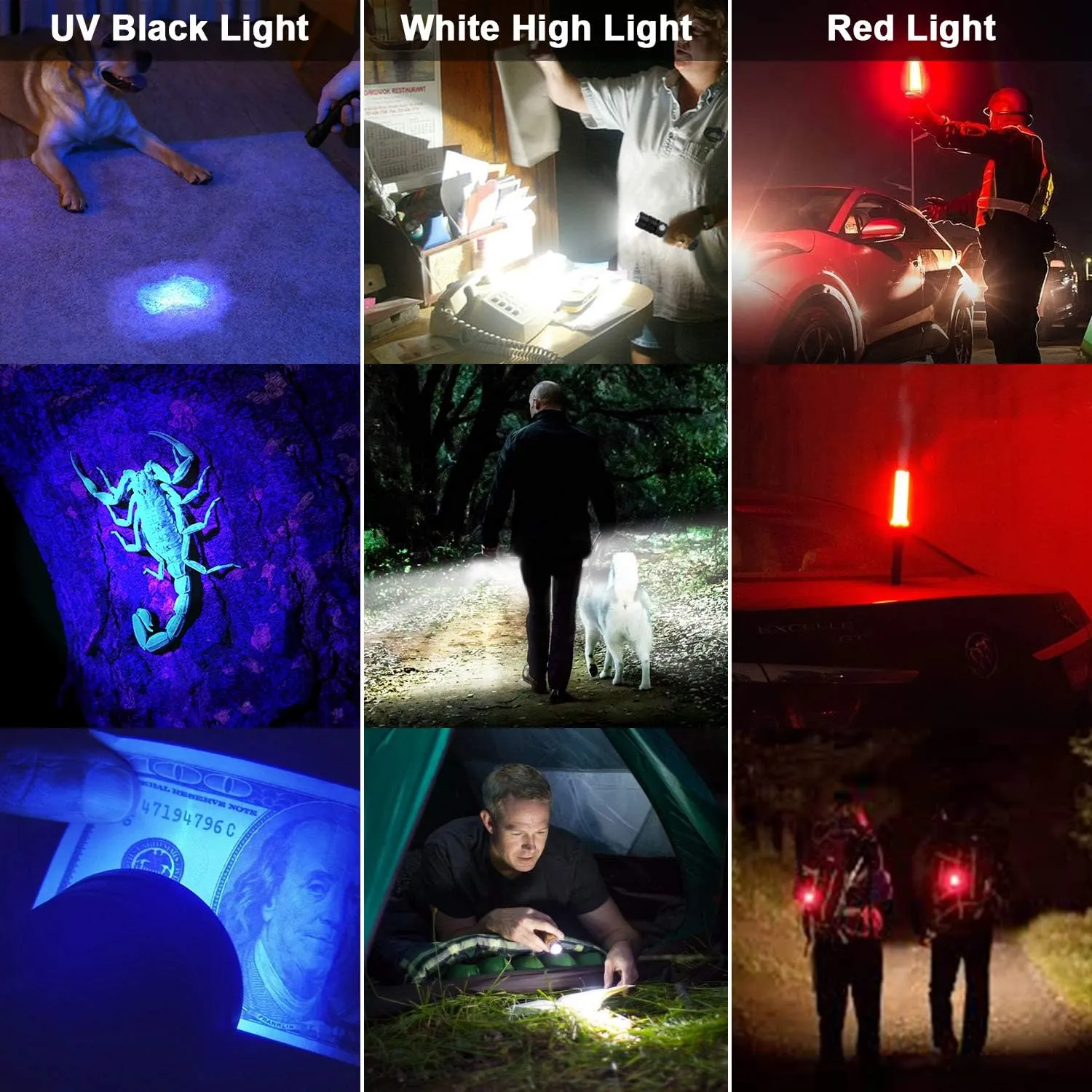 UV Flashlight Black Light, 2-Pack USB Rechargeable Blacklight Flashlight with Magnetic -Side Work Light, 7 Modes, Zoomable, Waterproof – LED Torch for Mechanics Pet Urine Stains Detector