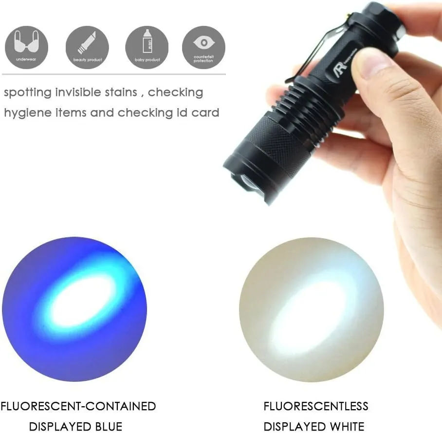 UV Flashlight, UV Light Flashlight Black Light, Zoomable 365nm UV Blacklight LED Flashlight Detector for Pets Urine and Stains, Resin Curing, Bed Bugs and Scorpions (2 Pack)