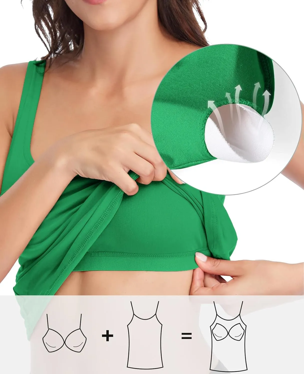V FOR CITY Tank Top for Women with Built-in Padded Bra Adjustable Wide Strap Camisole Cotton Cami Shirts