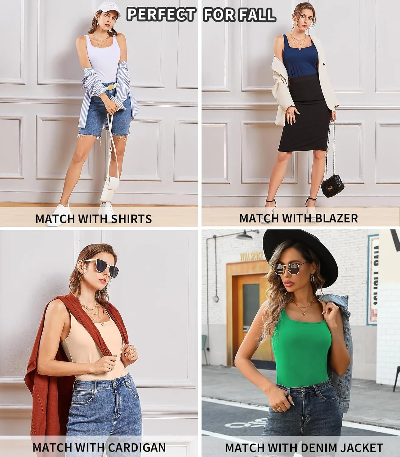 V FOR CITY Tank Top for Women with Built-in Padded Bra Adjustable Wide Strap Camisole Cotton Cami Shirts