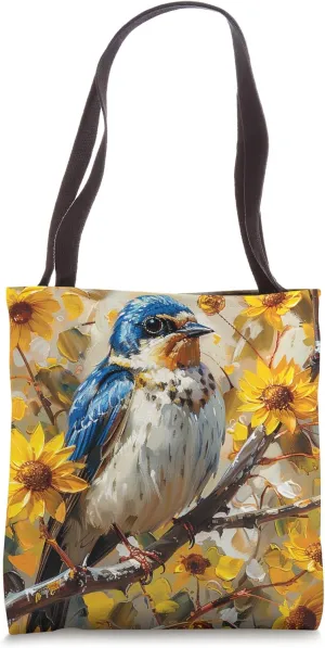 Van Gogh Style Cute Sunflower Field Tree Swallow Bird Tote Bag