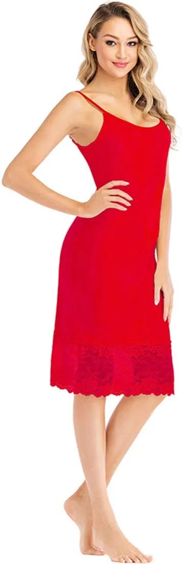 Vanrose Women's Full Slip Lace Trim Adjustable Spaghetti Strap Cami Under Dress Extender